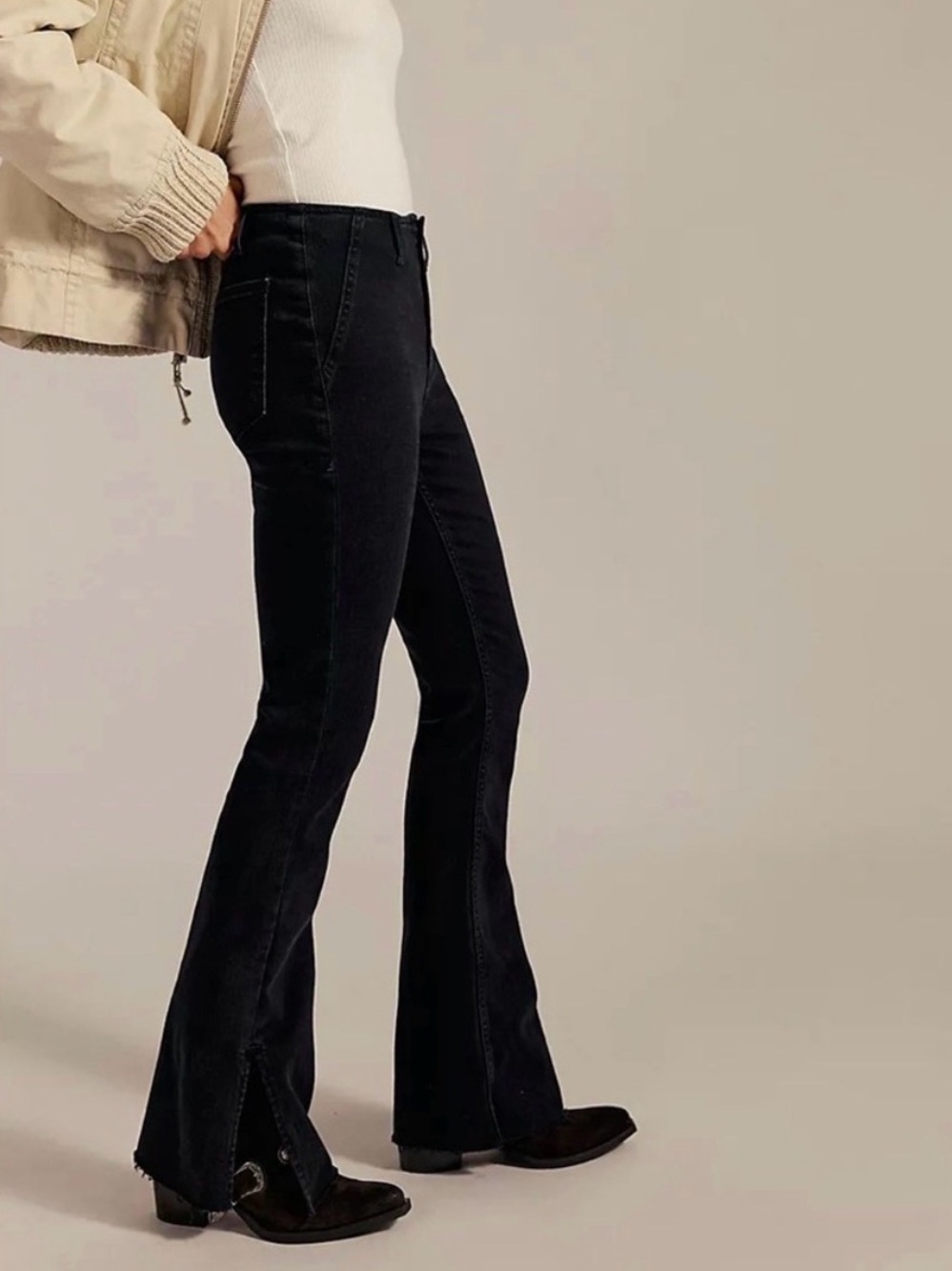We The Free Women's Black Level Up Slit Slim Stretch Bootcut Jeans, Size 30